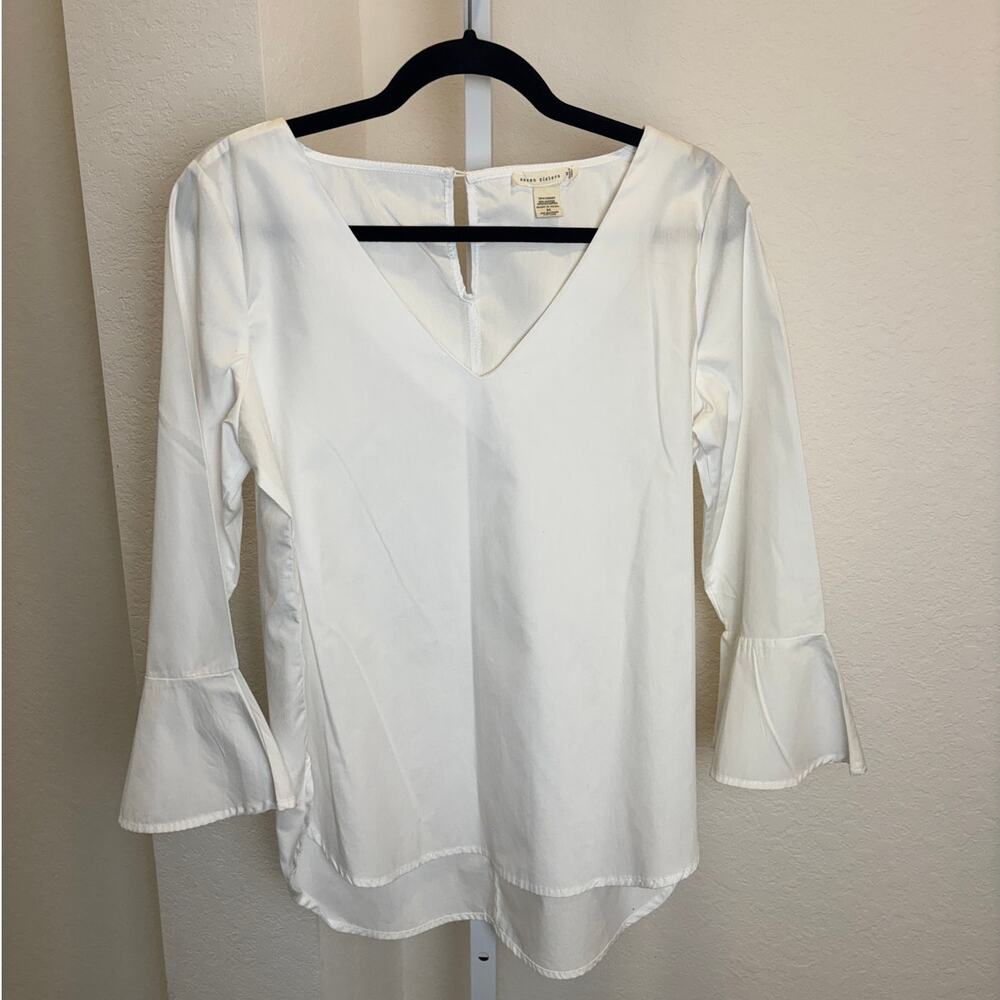 Seven Sisters Anthropologie White Cotton Bell Long Sleeved Minimalist Blouse Med